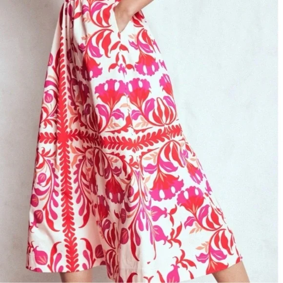 Boden Lauren Cotton Midi Dress Poppy Red Elaborate Flora 6 R NWT - Picture 5 of 14
